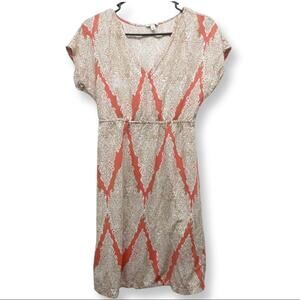 Sonoma Paisley Print Dress V-Neck Short Sleeve Casual Beige Orange S